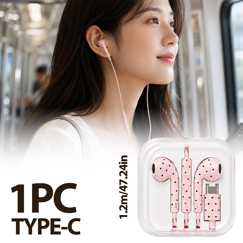 Cute Polka-dot Star Type C Ear - Wired Earphone Mic review and price