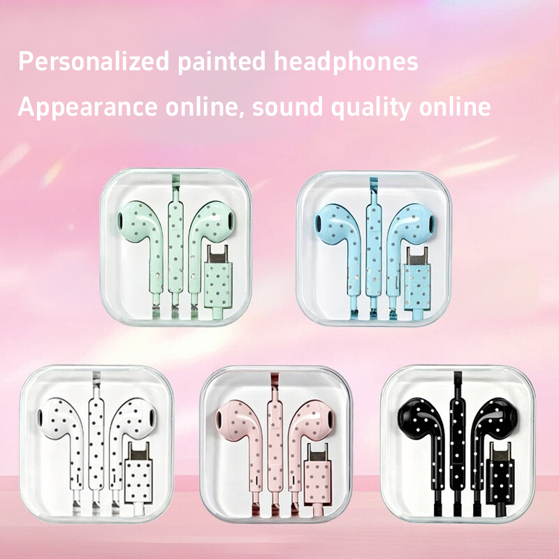Cute Polka-dot Star Type C Ear - Wired Earphone Mic review and price